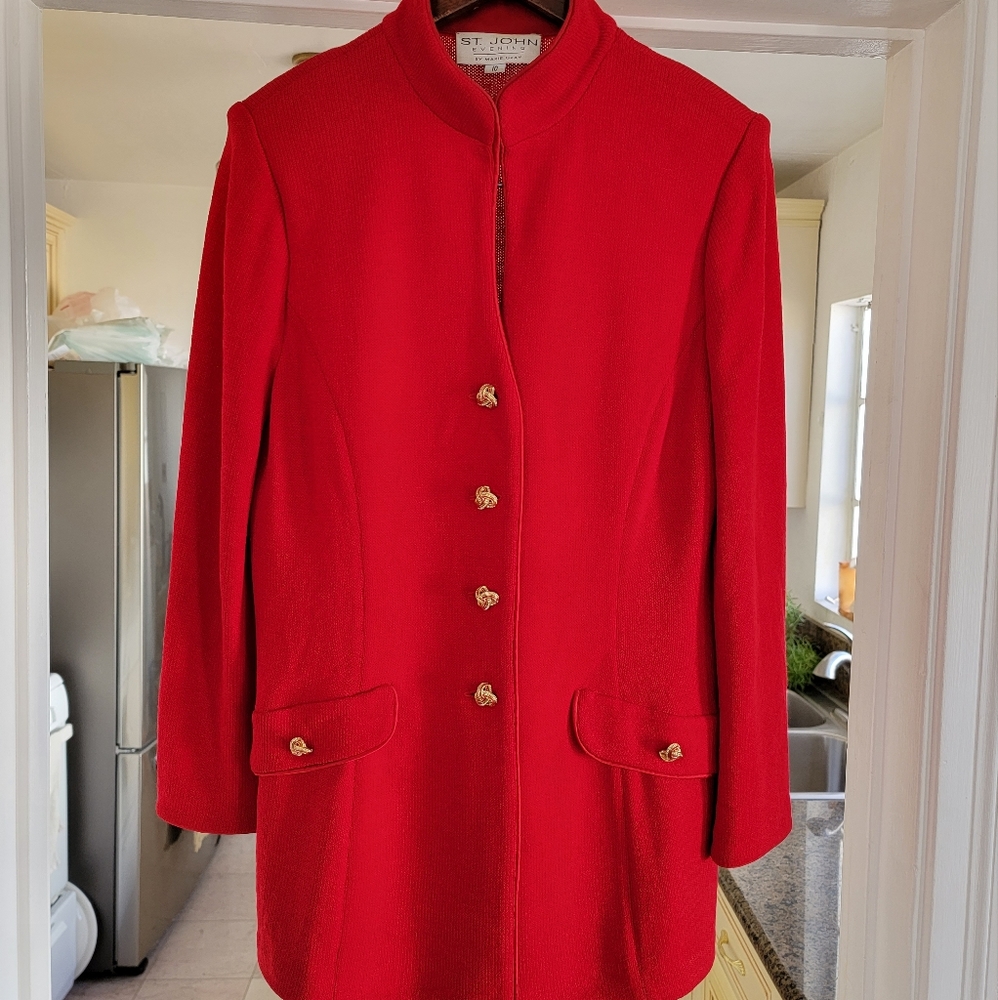 St.John Evening Bright Red Knit Blouse/Top
